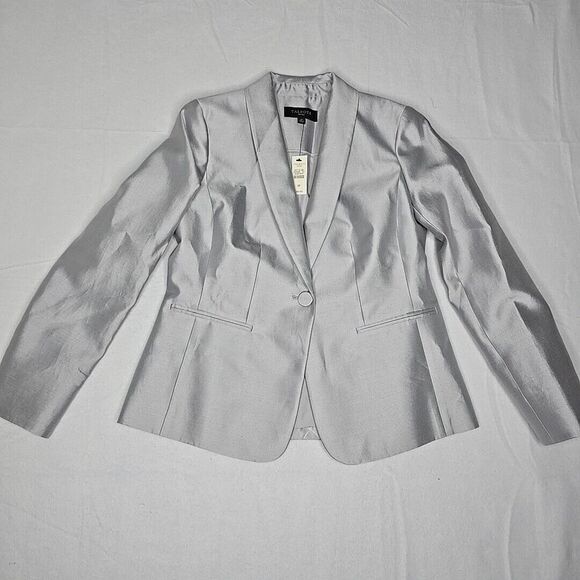 Talbots Jackets & Blazers - Talbots Gray Silver Metallic Career Blazer Jacket Size 2 Petite Silk Cotton NWT